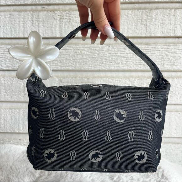 HUNTING WORLD Navy Blue Made in Italy Hobo Baguette Handbag Monogram - Picture 4 of 13